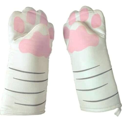 3D Cat Paw Cotton Oven Gloves Microwave Heat Resistant Non-slip Gloves Anti-scald Baking Insulation Gloves Baking Tool For BBQ