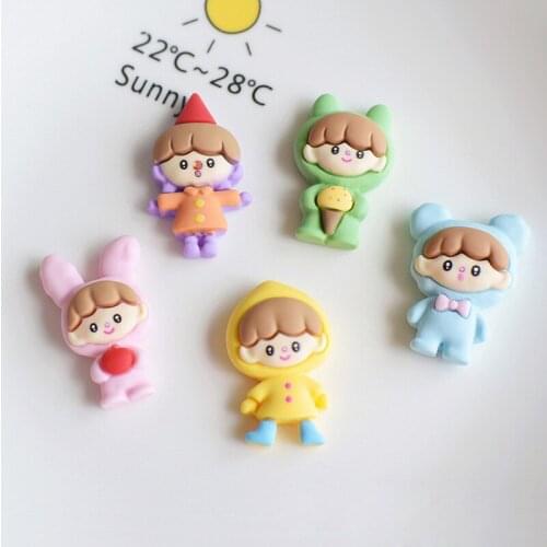 10Pcs Kawaii Girl Boy Flat back Resin Cabochon Doll Hair Bows Centers Accessories Scrapbooking Craft DIY Phone Case Decoration