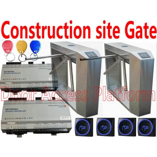 Construction sites Workers Turnstile Gate 2 Tripod Turnstiles kit+RFID EM Card Access Gate Reader+Web Internet Access Controller