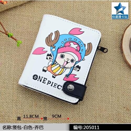 Anime One Piece PU Short White Zero Wallet/Coin Purse with Interior Zipper Pocket Printed with Chopper