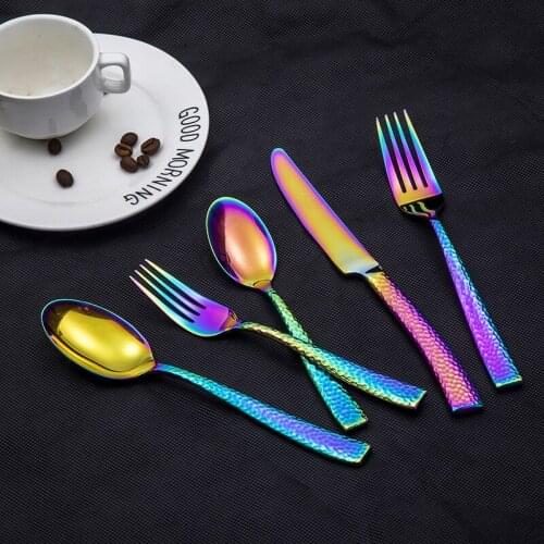 Creative Coloful Knife Dinner Tool Luxury Electroplate Scoop Western Food Cutlery Stainless Steel Fork Christmas Gift 5pcs/set