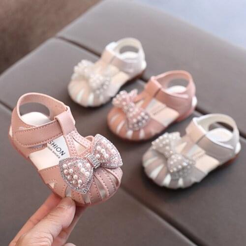 Summer Baby Girls Shoes 2021 New Children Princess Bow Casual Leather Kids Shoes White Pink Breathable Non-slip
