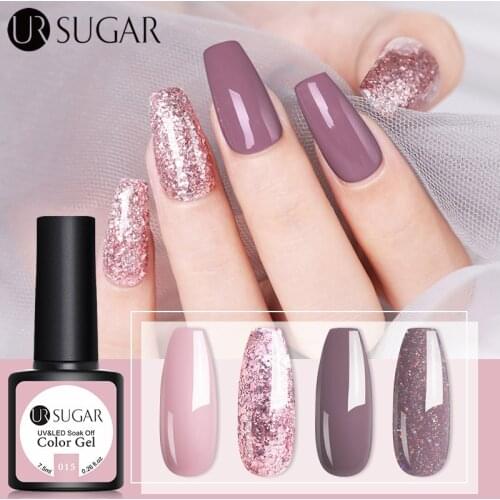 UR SUGAR 3/4pcs Gel Nail Polish Set Nude Rose Gold Glitter Matte Top Coat Long Lasting Soak Off UV LED Gel Varnish New Design