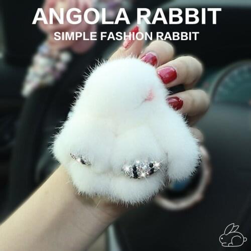 Lovely Mink hair Angola rabbit car Key buckle Diamond inlay fashion Key case ring Lovers Automobile decoration pendant