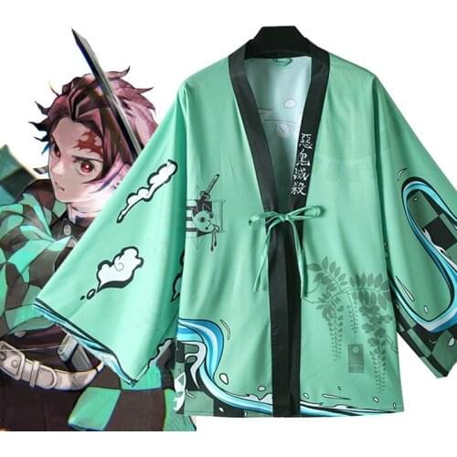 Demon Slayer Kimetsu no Yaiba Kamado Tanjirou Cosplay Cloak Summer Chiffon Kimono Leisure Wear Unisex Homewear Sleepwear