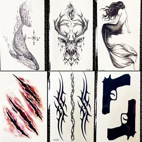 25 Desgin Black Tattoo Stickers Women Makeup Tips Temporary Tattoos Totem Men Geometric Deer Fake Tatoo Back Summer Style Paste