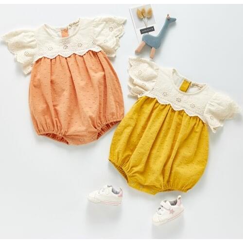 2021 summer new girls' one-piece baby jacquard Khaki lace climbing suit