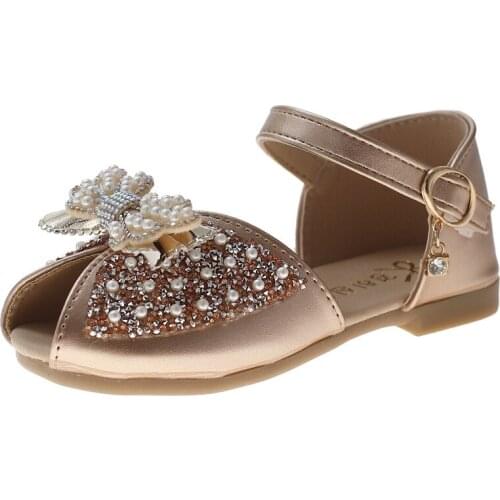 Summer New Style Girls Leather Shoes Sequined Baby Shoes Soft Sole Bow Princess Shoes for Party Sweet Hot In Girls Fashion Chic