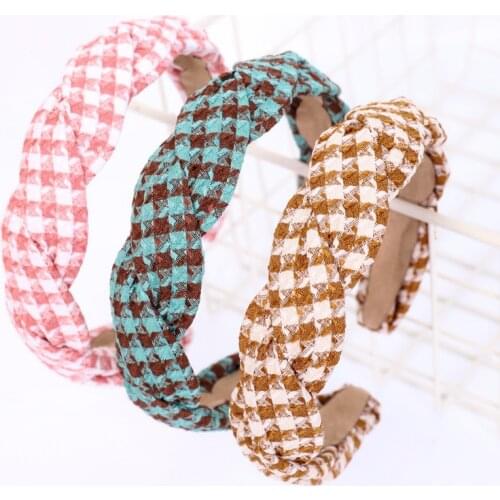 Ornament Lattice Weaving Hair Bands Wedding Knitted Fabric Knot Headabands For Women Leopard Elastic Headdress Girl Hair Jewelry