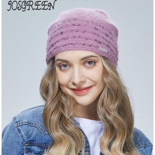 JOSGREEN Autumn and winter Angola three gold thread back pinch wings all-match knitted hat for ladies