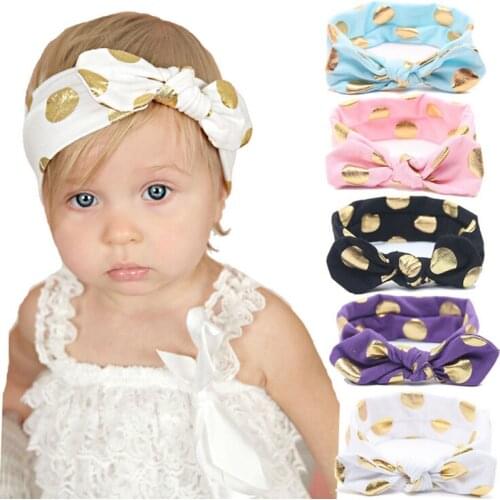 NEW BRAND Gold Polka Dots Newborn Cotton Headband Girls Knotted Bow Head Wraps Summer Hair Bands Headband Kids Hair Accessories