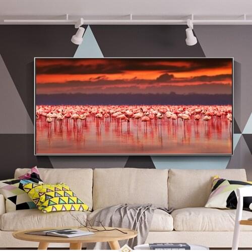 Realist African Flamingo Canvas Paintings Sunset Animals Wall Art Decorative Canvas Posters And Prints Flamingo Wall Pictures