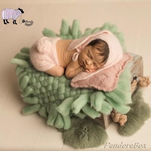 Newborn Baby Photography Props Handmade Faux Wool Blanket Photo Shoot Basket Filler Prop bebe foto Accessories Posing Blanket