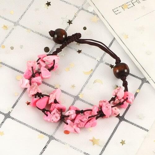 Pink Irregular Natural Gem Stone Beads Bracelet Gravel Chips Women Bracelets Anklets Boho Wristband Jewelry Girl Gift 10 Colors