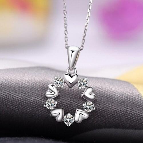 925 Sterling Silver Exquisite Stackable Love heart Zircon Pendant Necklace Garland Clavicle Chain Necklace For Girls S-N153