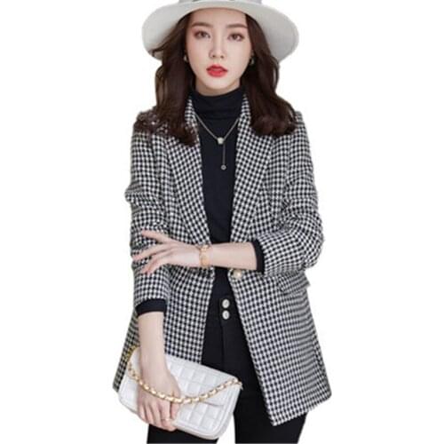 Houndstooth woolen coat womens autumn and winter 2021 new woolen Korean style slim temperament fashion suit coat A566