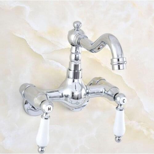 Basin Faucets 3-3/8" Polished Chrome Bathroom Kitchen Faucet Swivel Wall Mounted Dual Handle Hot Cold Mixer Taps zqg204