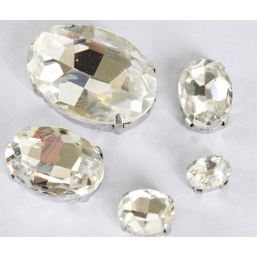 Sew On Flatback Rhinestones Oval Strass Crystal Transparent Stones For Clothes Decoration 10X18Mm Rhinestones For Clothing