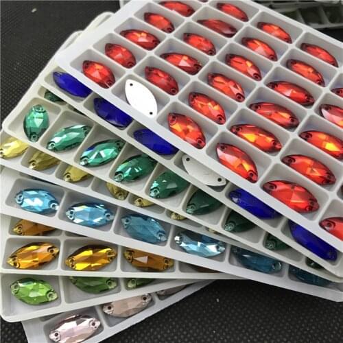 TopStone Navette Crystal Sew On Rhinestones 6x12mm 7x15mm 9x18mm Glass Flatback 2holes Sewing Horse Eye Stone For Dress Making