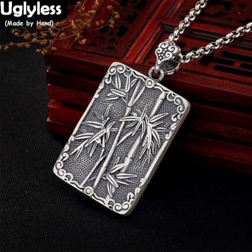 Uglyless 990 Pure Silver Chinese Ethnic Plum Blossom Orchid Bamboo Daisy Pendants for Women Thai Silver Square Necklace NO Chain