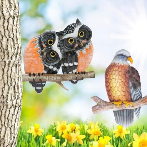 Outdoor Garden Owl Statue Metal Art Lifelike Tree Mounted Bald Eagle Sculptures Animal Decoration Landscape For Yard Art
