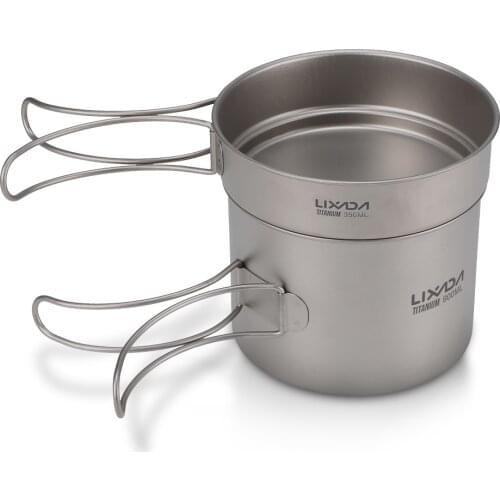 Lixada Ultralight Titanium Camping Pot Pan Cook Set Outdoor Camping Cookware Set 900ml Pot and 350ml Fry Pan with Folding Handle