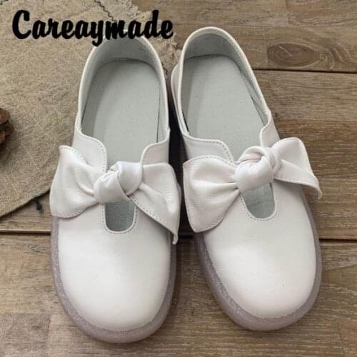 Careaymade-Spring and Summer New Korean Style Bow Set Foot Flat Soft Leather genuine leather Comfortable leisure Womens Shoes
