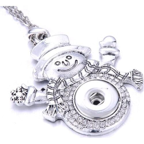New Christmas Tree Snap Jewelry Vintage Metal Snowman Deer Snowflake 18mm Snap Button Necklace For Women Snap Pendant Necklace