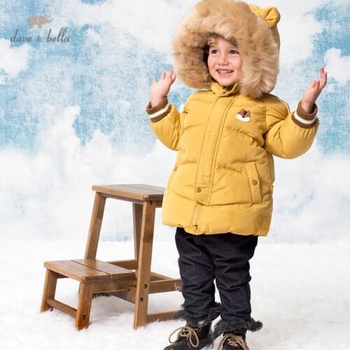 DBM15725 dave bella winter baby boys fashion cartoon hooded down coat children 90% white duck down padded kids jacket