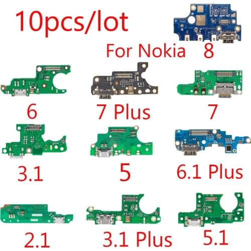 10pcs/lot USB Charging For Nokia 7 6 5 3.1 5.1 2.1 2 2.2 3 3.2 Plus Charger Dock Port Board With Microphone Mic Flex Cable