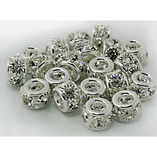 200pcs/lot 6x8mm Silver with Crystal Rhinestone Spacer Beads fit European Charm Bracelet