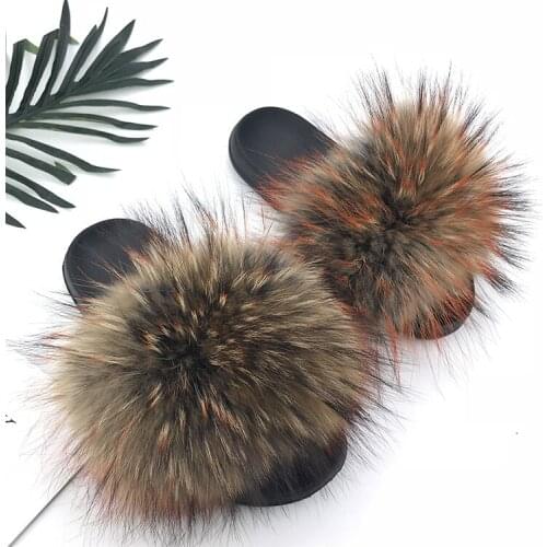 2020 Summer holiday outdoor Fox Hair Sliders Plush Furry Summer Flats Sweet size 36-45 hot Sliders free shipping