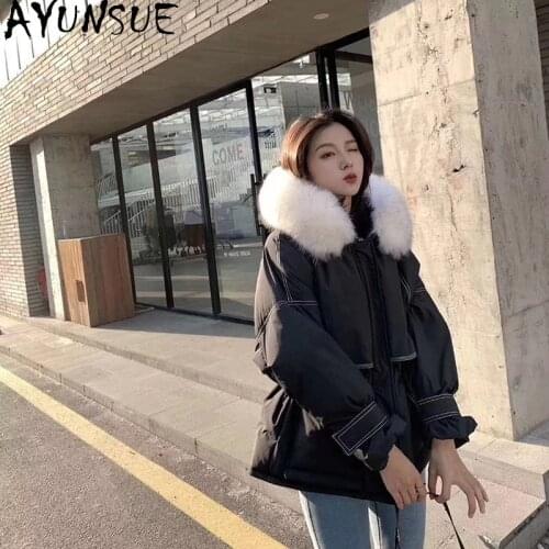 2020 Womens Down Jacket Winter Hooded Big Fur Collar Korean White Duck Down Coat Female Parka Warm Mujer Chaqueta KP1906 KJ5116