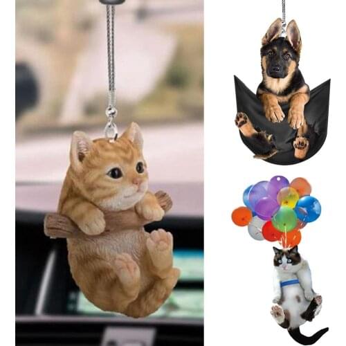 2D Cute Cat Puppy Car Hanging Cament Kitten Dog Simulation Model Creative Car Interior Decor Animal Acrylic Pendant Kid Toy Gift