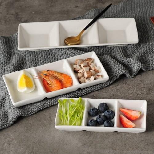 3 Grid Seasoning Dish Ceramic Sauce Pan Snack Gravy Boats Dessert Bowl Plate Set Kitchen Restaurant Household Soy Sauce Dish