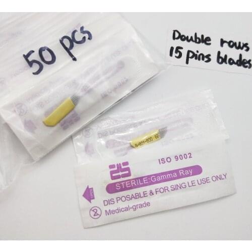 50 pcs 15 pins Double Rows Microblading Blades High Quality Fog Eyebrow 15 M1 Bevel Needles For Permanent M