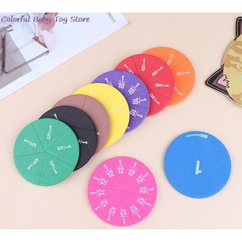 9pcs Early Education Learning Counting Math Toy Round Rainbow Magnetic Fraction Tiles