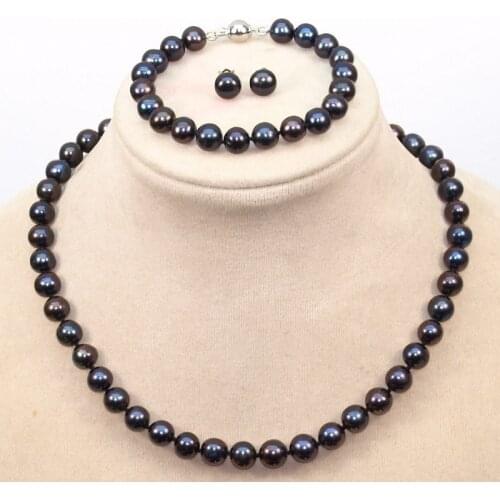 Free shipping charm Jew.657 a sets AA 9-10mm white reshwater pearl necklace bracelets earrings