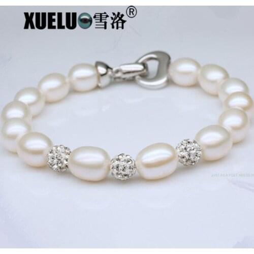 XUELUO Fashion Oval Shape 8-9mm Natural Genuine Cultured Freshwater Pearl Bracelet , Pearl Jewelry