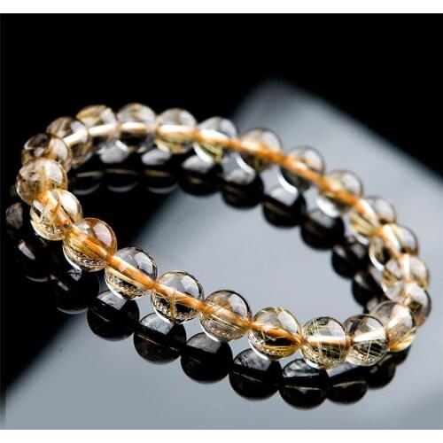 8mm Genuine Brazil Gold Natural Rutilated Quartz Bracelets Women Female Stretch Crystal Round Bead Natural Stone Bracelet