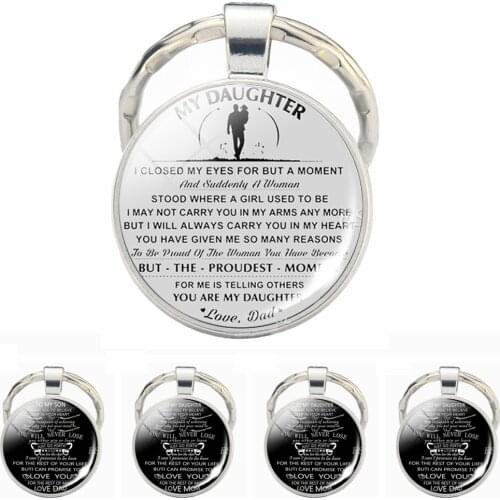 To My Son Daughter Key Chain You Will Never Lose Quote Love Dad Mom Pendant Glass Cabochon Jewelry Keychain Child Gift