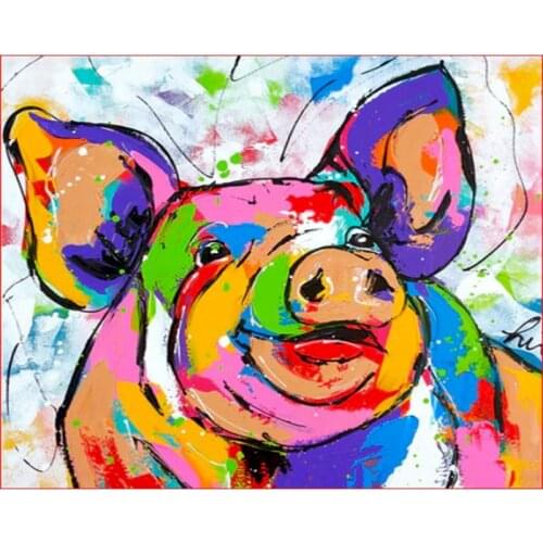 Colour pig head Animal DIY Drawing Painting by Numbers oil painting mural Kits Coloring Picture on Wall Decoration Children Gift