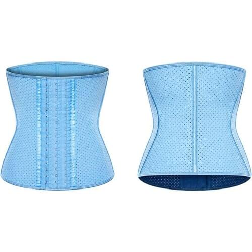 Women Latex Waist Cincher Shaper 9 Spiral Steel Boned 3 Rows Of Hooks Sports Waist Trainer For Weight Loss Shapewear Blue Pink
