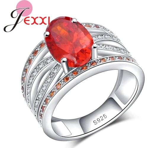 NEW Queens Red Rhinestone Orange CZ Ring 925 Sterling Silver Oval Rings for women Jewelry Gift Size 6 7 8 9 10
