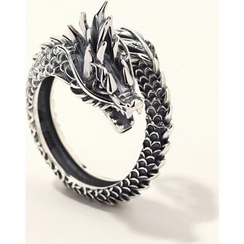 New Retro Animal Dragon Ring Mens And Womens Punk Motorcycle Rock Rap Embrace Gothic Skeleton Ring Thai Jewelry Adjustable