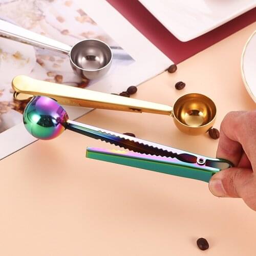 Multifunction Stainless Steel Coffee Scoop With Clip Coffee Tea Measuring Scoop Cup Ground Long Handle Comfortable Spoon