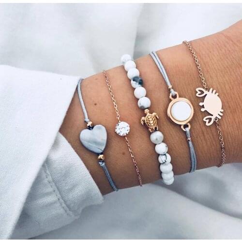 Fashion creative multi-element combination womens bracelet bangle luxury exquisite multi-layer beaded bracelet set chic jewelry