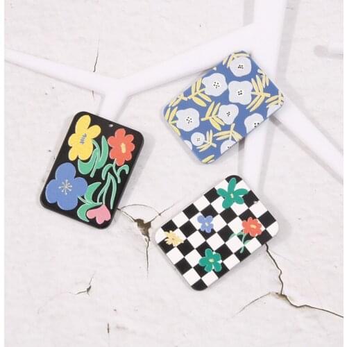 New 40pcs/lot color flowers/lattice pattern print geoemtry rectangle shape acrylic beads diy jewelry earring/garment accessory