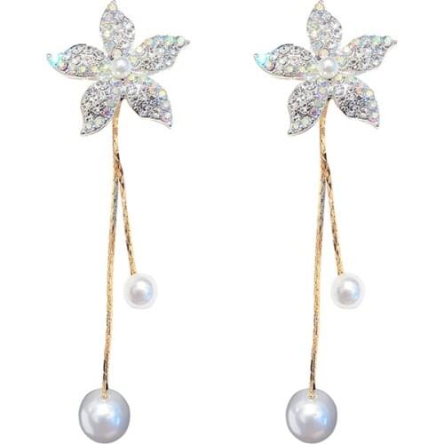 New Brand Temperament Gold Color Flower Imitation Pearl Earrings For Women Hot Fashion Women jewelry Girl Earring