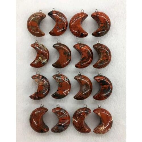 Wholesale 10pcs/Pack Natural Poppy Jaspers Bead Pendant,Moon Shape Gem Stone Jewelry Necklace DIY,30x12mm